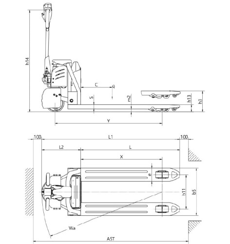 Hangcha CBD15-JL3 wymiary rysunek techniczny