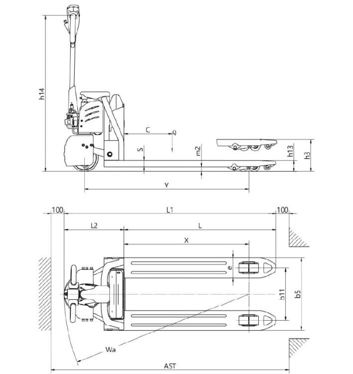 Hangcha CBD15-JL3 wymiary rysunek techniczny