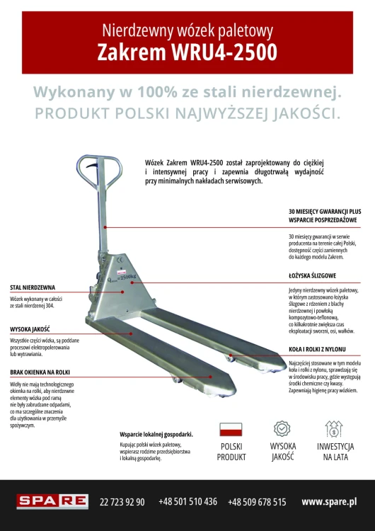 Ulotka Zakrem wózek paletowy nierdzewny specyfikacja
