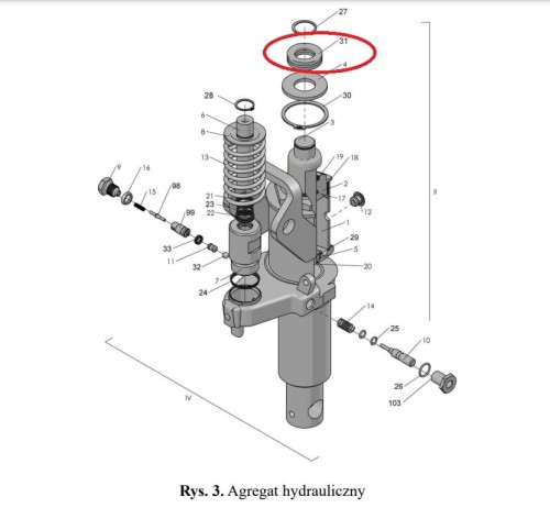 Schemat techniczny montażu łożyska oporowego tłoka pompy Zakrem WRU4-2500
