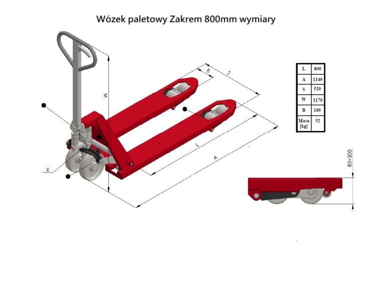 Wózek 800mm krótki wymiary Zakrem WRU4-2500 specyfikacja