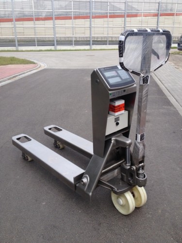 Nierdzewny wózek paletowy z wagą KPZ 71-7N INOX